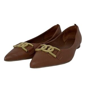 Boden Flats Women's 6 Brown Leather Gold Slip on Shoes